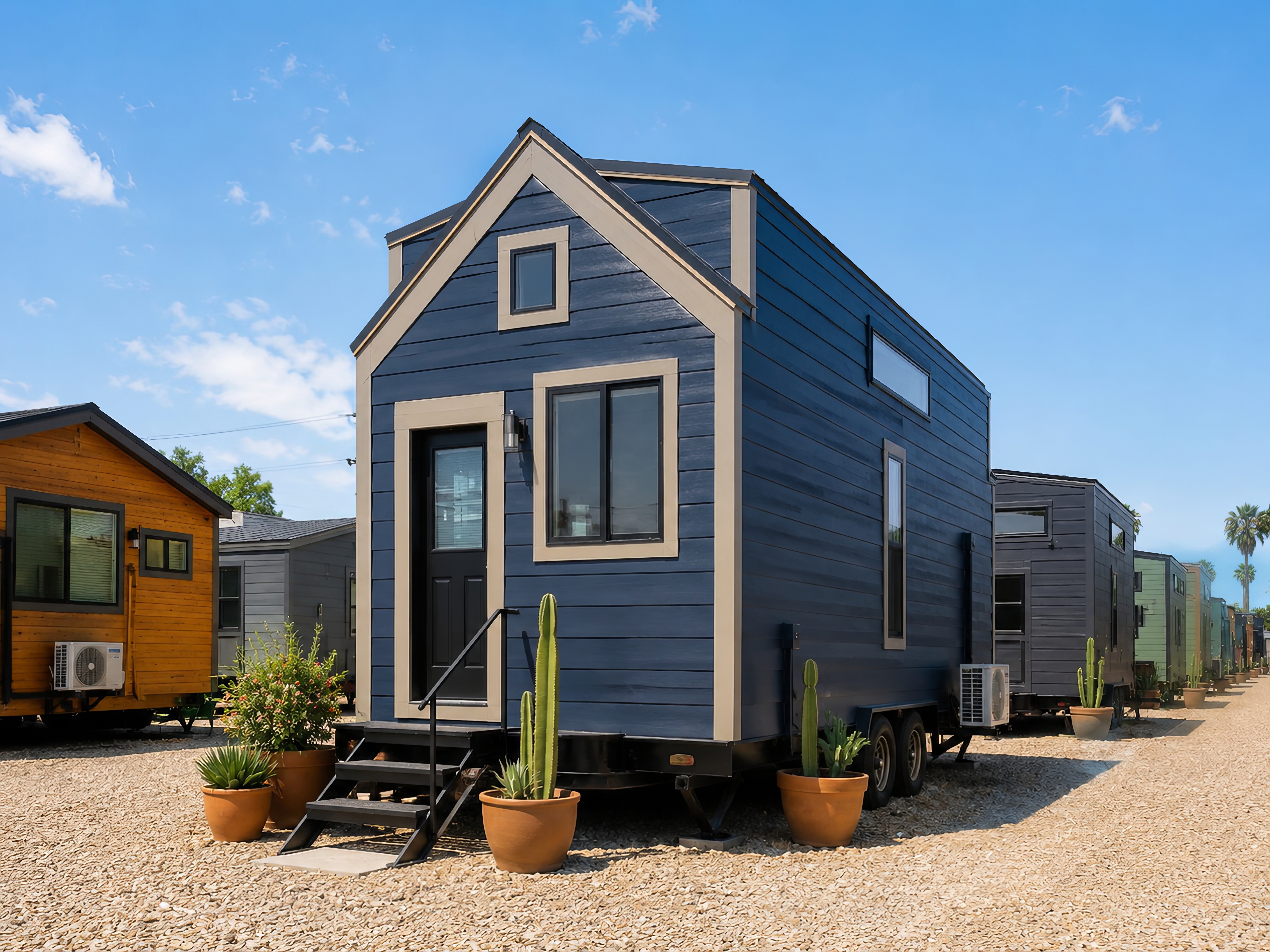 Interior shot showing cozy wood details, premium finishes, and soft natural light inside the micro-home